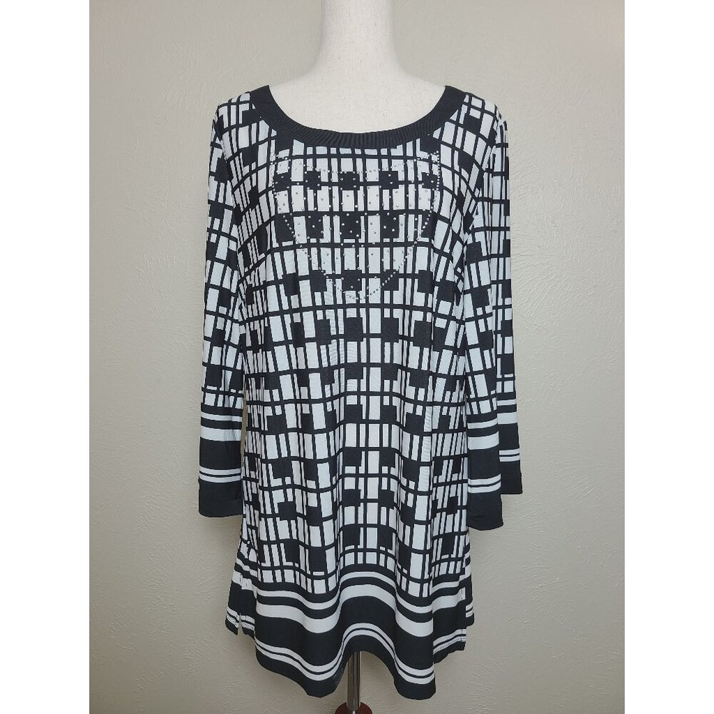 Womens Long Sleeves Top Shirt Blouse Size L Black White A376